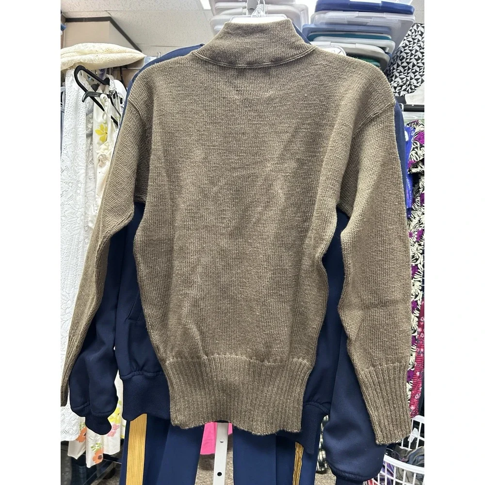 Vintage 77 Military Henley Sweater OD Green Wool Jack Young Associates Sz M